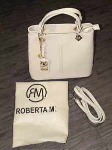 Genuine Italian Leather Roberta M. Satchel Hand Bag Purse Made In Italy Cream - Picture 1 of 20