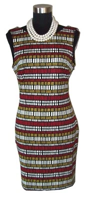 Easley Dress Sz M Women's Sheath Black Red White Deep V Ruffled Backless New $58 Foto 1 de 4