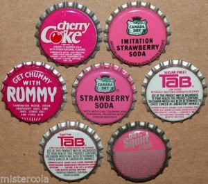 Vintage soda pop bottle caps PINK COLORS Lot of 7 different unused new old stock - Picture 1 of 3