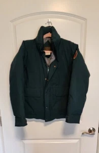 Eddie Bauer Goose Down Coat Mens Sz S green parka zipper w hood unisex winter - Picture 1 of 6