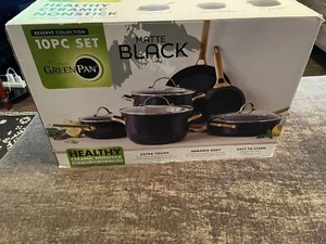 GreenPan Reserve Hard Anodized Healthy Ceramic Nonstick 10 Pc Matte Black - Picture 1 of 6