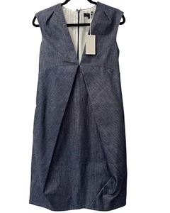 COS Denim Blue Deep V Architectural Dress Bubble Hem Lined Size US6 UK8 EUR 36 - Picture 1 of 11