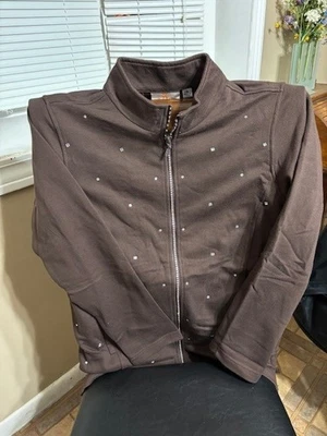 Chaqueta Sudadera Quacker Factory Cremallera Completa Mediana Marrón Detalle Estrás Foto 1 de 4