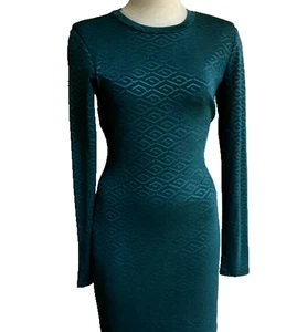 GUESS formelles strukturiertes figurbetontes kurzes Kleid Langarm Bleistift gefüttert grün S - Bild 1 von 9