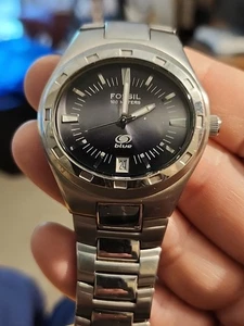 Fossil blue 40mm Gray Dial AM-3701 100M Stainless mens watch, Needs Battery Repl - Picture 1 of 4