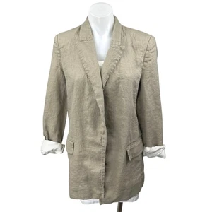 Zara Damen Beige Gestreift Langarm Offen Blazer Mantel Anzug Jacke Gr. M - Bild 1 von 3