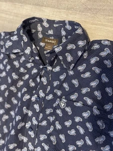 Ariat Shirt Men's Size L Blue Long Sleeve Button Down Paisley Dot Cowboy Western - Picture 1 of 9