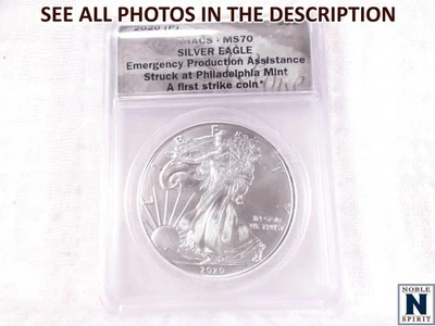 NobleSpirit ME) 2020 P Eagle Silver Dollar Emergency Prod. 1st Strike ANACS MS70 - Image 1 of 4