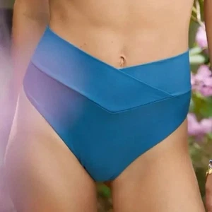 Parte inferior de bikini descarada de tiro alto delantera cruzada azul Aerie XL nueva con etiquetas - Imagen 1 de 5