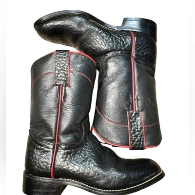 Justin Boots Niños Talla 2 Negro Botas de Cuero Exótico con Ribete Rojo Foto 1 de 4