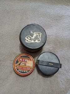 Vintage Shoe Shine Kit Kiwi Polish Tin Brush Leather Case Austria - Picture 1 of 9
