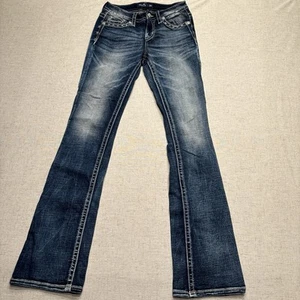 Miss Me Womens 26 Jeans Blue Denim Mid Rise Boot Embellished Pockets Western - Picture 1 of 9