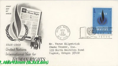 1968 UN Human Rights FDC – 6¢ Issue – ArtCraft Cachet – New York - Image 1 of 2