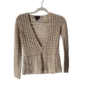 Suéter Eddie Bauer Para Mujer XS Ganchillo a Mano Lino Algodón Cárdigan Tejido Boho Foto 1 de 4