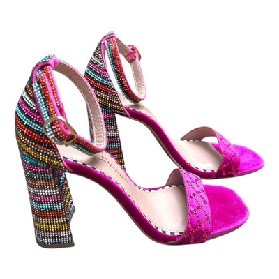 Betsey Johnson Cecely Rosa Terciopelo Estrás Tacón 7 Fiesta Formal Niñas Noche Foto 1 de 4