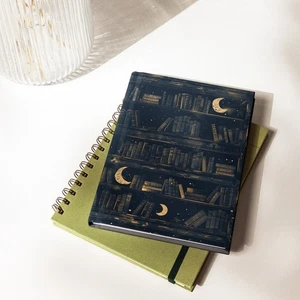 Moon Library Journal Notebook Crescent Moon Stars Books Celestial Writing Diary - Picture 1 of 6