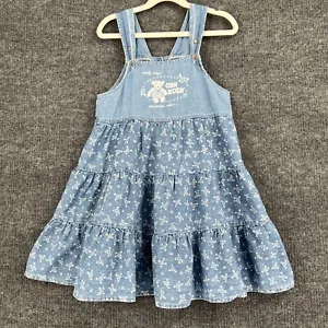 Vintage Oshkosh Dress Girls 6X Chambray Floral Tiered Overall Skirtall Pinafore - Picture 1 of 7