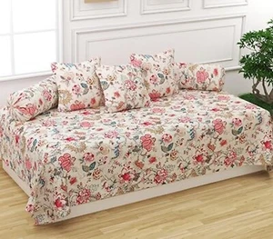 Indian Floral Diwan Set Cotton Bed Cover Bohemian Bolster Cushion Sofa cover Set - Picture 1 of 8