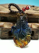 .Exquisite Chinese colored glaze hand carved colorful goldfish pendant A70