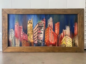 🔥 Vintage Mid Century Modern Abstract Cityscape Oil Painting, Charlesworth '60s - Picture 1 of 22