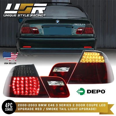 DEPO M3 Red/Smoke LED Rear 4PCS Tail Lights For 2000-2003 BMW E46 2 Door Coupe Foto 1 de 4