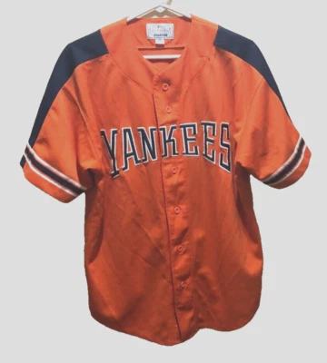 Camiseta deportiva naranja vintage años 90 con logotipo del equipo MLB de los Yankees de Nueva York letra bloque de inicio M Foto 1 de 2