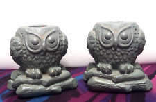 VTG 1976 Owl Candlestick Holders PAIR Ann's Originals gray chalkware LOT OF 2