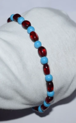 925 Sterling Silver Turquoise/Ruby 7x10mm Beads Bracelet Handmade Gift - Image 1 of 4