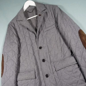 Aquascutum Jacket Mens Small Grey Wool Novacheck Hunting Quilted Overcoat Coat - Picture 1 of 24