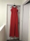 A.b.s Collection Coral Pink Evening Gown Front Slit Uk 16 Cold Shoulder