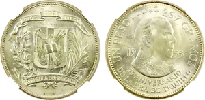 1955 Dominican Republic Peso, Trujillo Anniversary, NGC MS 64 - Picture 1 of 2