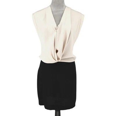 Vestido corto Diane Von Furstenberg para mujer 0 marfil negro seda capucha profunda cuello DVF Foto 1 de 4