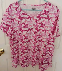 T-shirt donna American Sweetheart Haband Blair B3Y6V farfalla bianca rosa rossa 2XL - Foto 1 di 4
