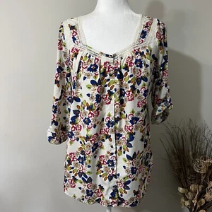 Jessica Simpson Maternity Blouse Top Sz M Womans Multicolor Floral Button Down - Picture 1 of 12
