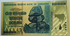 Zimbabwe 100 Trillion Dollar - 24k Gold Foil Note