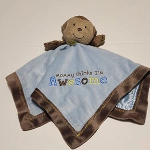 Carter's Monkey Mommy Think I'm Awesome Lovey Manta de Seguridad Sonajero Juguete Azul - Imagen 1 de 6