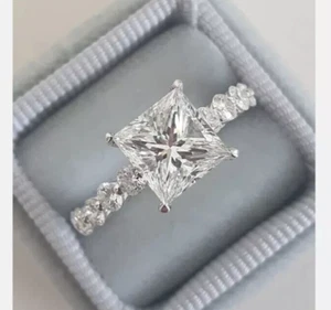 Anillo de diamantes talla princesa de 2,40 quilates para mujer IGI Lab cultivado oro blanco de 14 k - Imagen 1 de 10