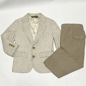NEW Vtg 80s Polo Ralph Lauren Beige Striped Linen 2-Piece Suit Boy’s S - Picture 1 of 10