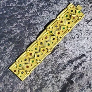 7" BOUCHER Bracelet Cabochon, Egyptian Revival Ruby Emerald Sipphire Gold Colors - Picture 1 of 21