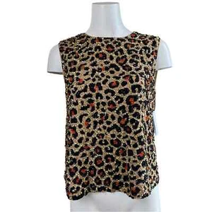 Neu mit Etikett Velvet by Graham & Spencer Yves Leopard ärmelloses Oberteil mit Pailletten klein S - Bild 1 von 9