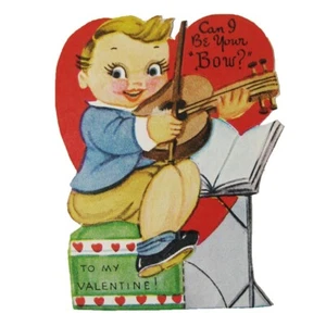 "Tarjeta de San Valentín de colección troquelada firmada 3""x4"" de pie, violín ¿Puedo ser tu arco? - Imagen 1 de 3