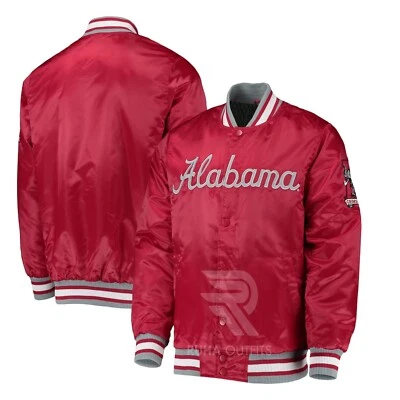 Chaqueta Universitaria de Béisbol Alabama Crimson Tide Roja Satén Clásica Bombardero Lettermen Foto 1 de 4