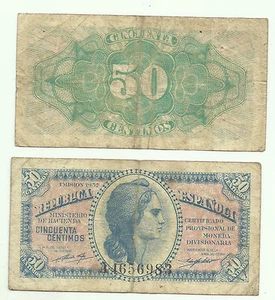 SPAIN 0.50 PESETAS 1937 P-93. F-VF CONDITION. 4RW 26JUN - Picture 1 of 1