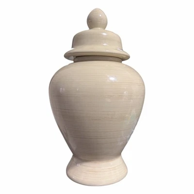 Tarro de jengibre de cerámica crema Pottery Barn Outlet con tapa | Acento moderno para decoración del hogar Foto 1 de 4