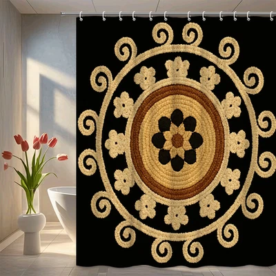 Cortina de Ducha Boho Floral con Diseño Negro y Beige Foto 1 de 4