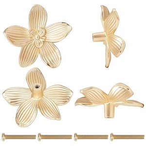 6 Sets Gold Flower Knobs Alloy Drawer Pulls Single Hole Handles for Cabinets - Picture 1 of 6