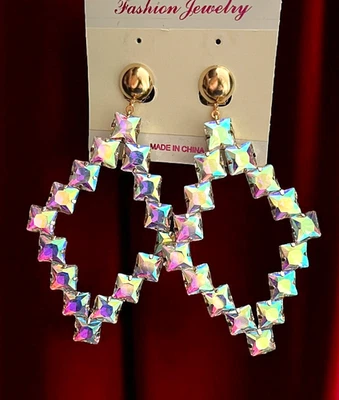 "Pendientes de fiesta grandes de 4"" de largo con clip cristales de aurora boreal" Foto 1 de 3