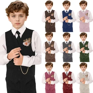 Boy Suits Summer Beach V Neck Vests Pants Formal Wear Wedding Groom Two Pieces - Picture 1 of 33