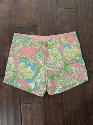 Shorts de praia Lilly Pulitzer Callahan rosa verde chino 5" costura interna algodão tamanho 2 - Imagem 1 de 4