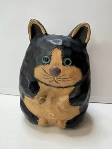 Vintage Terracotta Cat Figurine With Blue Eyes Ornament 6” - Picture 1 of 7